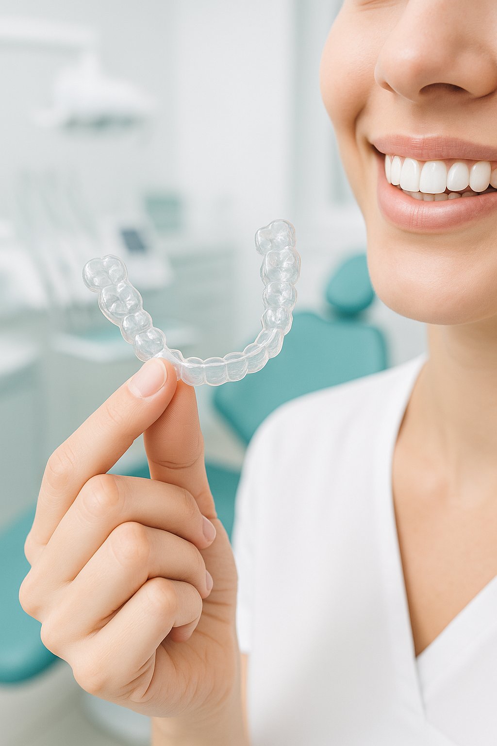 Прозора капа Invisalign в руці пацієнта